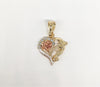 Plated Tri-Color Heart with Flower Pendant