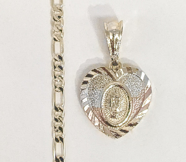 Plated Tri-Gold Virgin Mary 3mm Figaro Chain Necklace