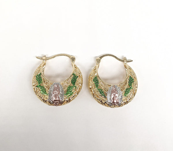 Plated Multi-Tone Virgin Mary Basket Earring