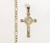 Plated Tri-Gold Cross 4mm Figaro Chain Necklace