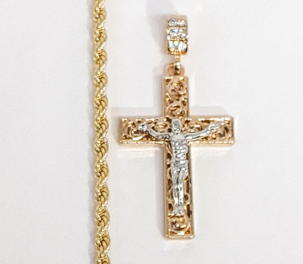 Plated Multicolor Cross 4mm Rope/Braided Chain Necklace