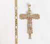 Plated Tri-Gold Cross 5mm Figaro Chain Necklace