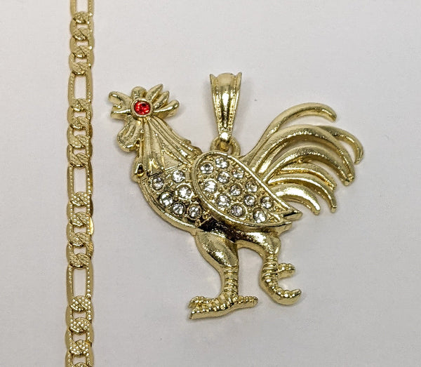 Plated Rooster 4mm 14K Diamond Cut Figaro Chain Necklace