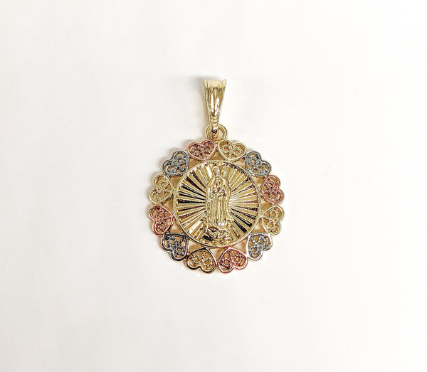 Plated Virgin Mary with Hearts Pendant