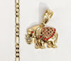 Plated Tri-Gold Elephant Pendant and Figaro Chain Set