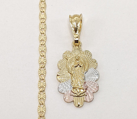 Plated Tri-Gold Virgin Mary 3mm Star Chain Necklace