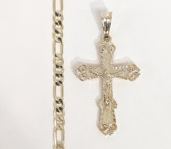 Plated Cross 5mm Figaro Chain Necklace