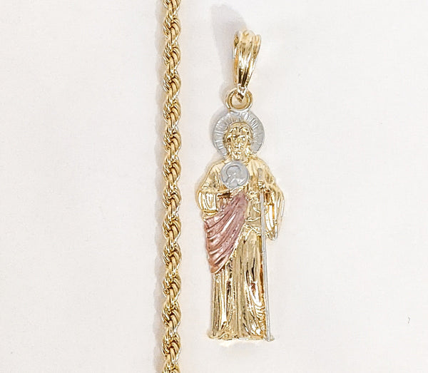 Plated Tri-Color Saint Jude Rope/Braided 4mm Chain Necklace