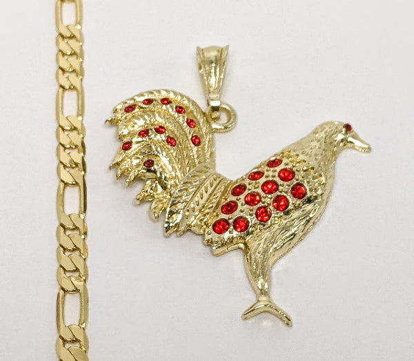 Plated Rooster 5mm Figaro Chain Necklace