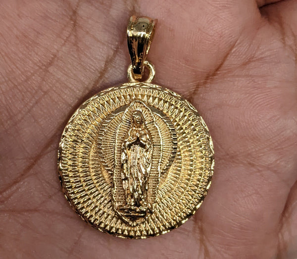 Plated Virgin Mary Medal Pendant With Optional 14K Rope Braided Chain Necklace
