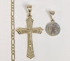 Plated Cross and Saint Benedict 4mm Figaro Chain Necklace