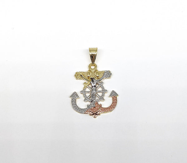 Plated Tri-Color Anchor with Cross Pendant