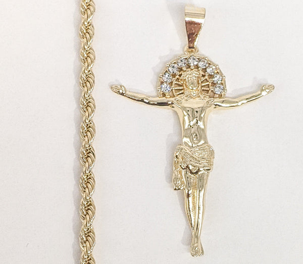 Plated Cross 4mm Rope/Braided Chain Necklace