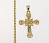 Plated Tri-Gold Cross 3mm Rope/Braided Chain Necklace