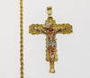 Plated Tri-Gold Cross 3mm Rope/Braided Chain Necklace