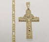 Plated Cross 4mm 14K Diamond Cut Figaro Chain Necklace