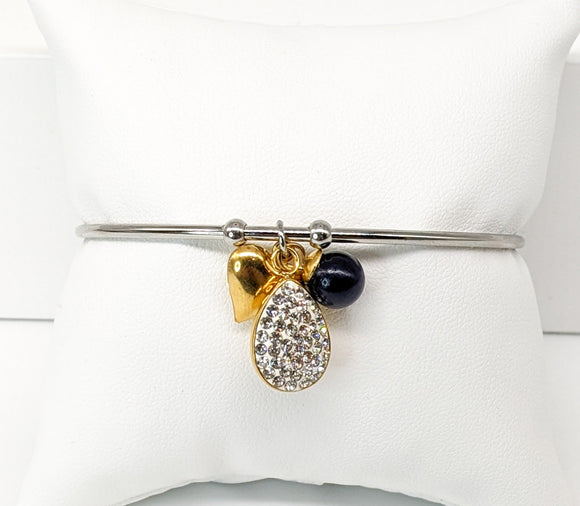 Stainless Steel Open Bangle Charm Bracelet
