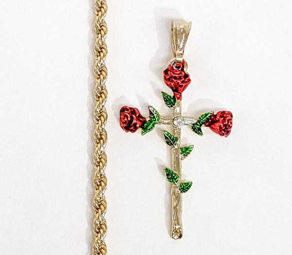 Plated Multicolor Cross 4mm Rope/Braided Chain Necklace