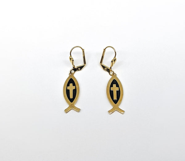 Plated Ichthys Cross Earrings