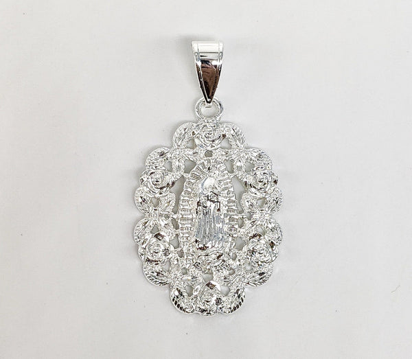 Rhodium Plated Rose Virgen de Guadalupe Pendant*