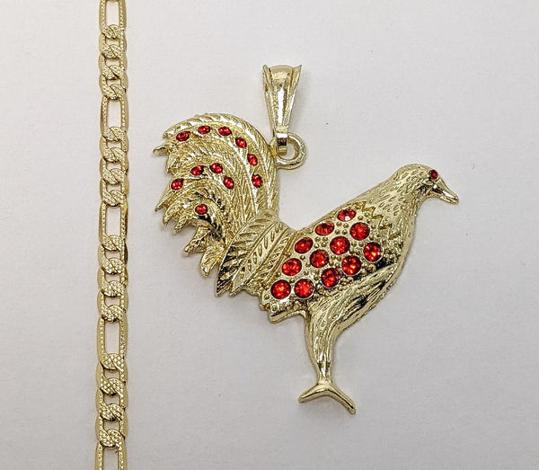 Plated Rooster 4mm 14K Diamond Cut Figaro Chain Necklace