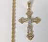 Plated Tri-Gold Cross 4mm Rope/Braided Chain Necklace