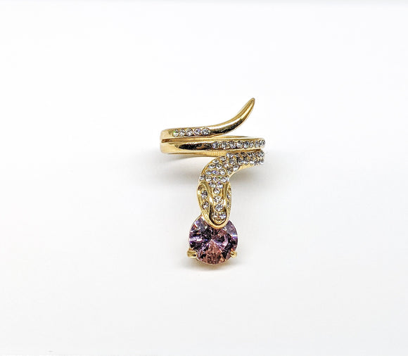 Stainless Steel Snake Pink Stone Ring