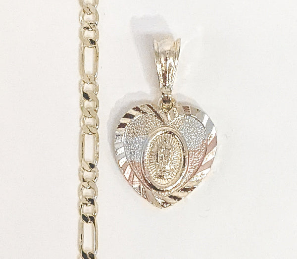 Plated Tri-Gold Virgin Mary 4mm Figaro Chain Necklace