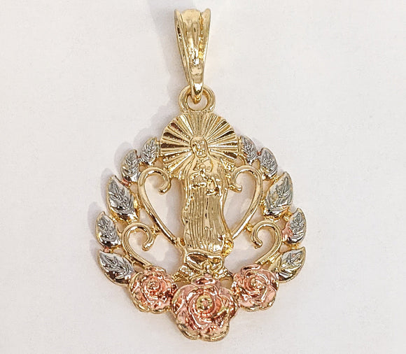 Plated Tri-Gold Rose Virgin Mary Pendant