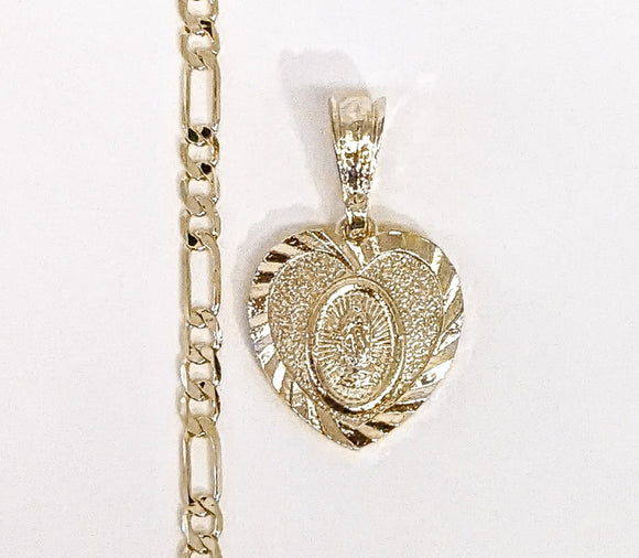 Plated Virgin Mary 4mm Figaro Chain Necklace