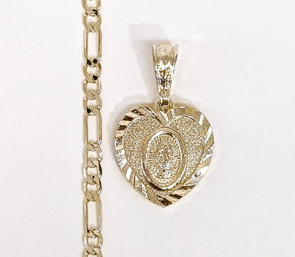 Plated Virgin Mary 4mm Figaro Chain Necklace