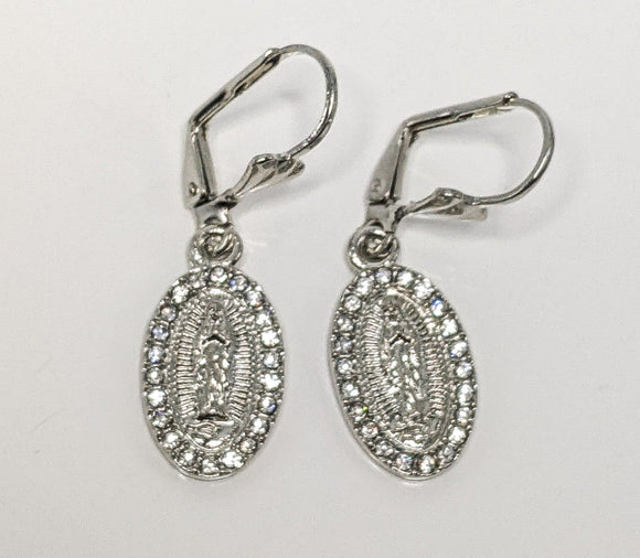 Rhodium Plated Virgin Mary Earring