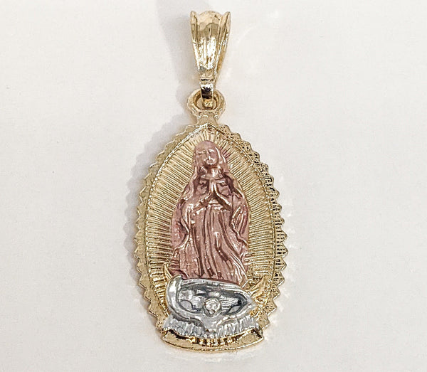Plated Tri-Color Virgin Mary Pendant