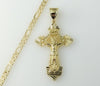 Spiritual Plated Cross Jesus Crucifix 14K 4mm Diamond Cut Figaro Chain Necklace