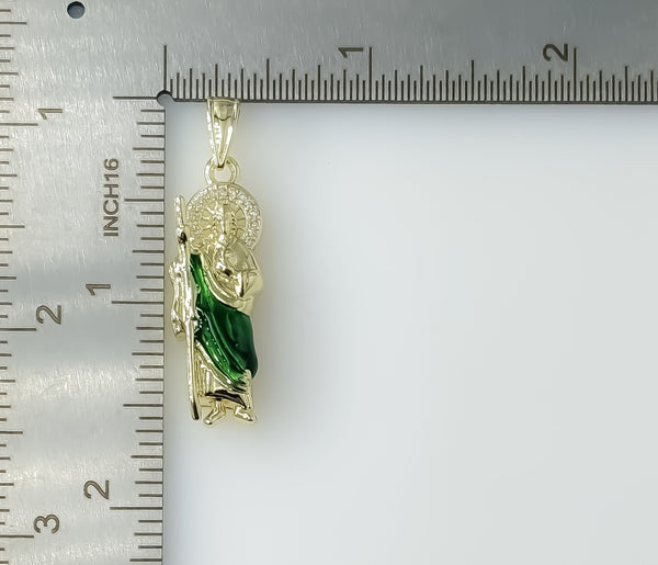 Plated Dainty Multicolor Saint Jude Pendant With Optional 14K 3mm Flat Mariner Anchor Chain Necklace
