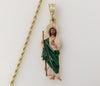 St Jude Pendant Small Green Plated 2mm Rope Braided Gift for Man & Woman