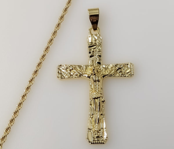 Everyday Wear Men Nugget Design Jesus Crucifix Cross Plated 2mm Rope Braided