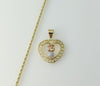 Gold plated tri-color heart shaped necklace with braided chain and rope detail.

Gold plated tri-color heart pendant nec