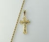 Gold plated 3mm rope braided chain necklace with a cross pendant.