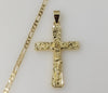 Men Nugget Design Cross Crucifix Plated 3mm Figaro Chain Hip Hop Necklace