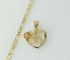 A delicate gold plated 3mm figaro chain necklace with a small heart pendant.

A small gold plated figaro chain necklace