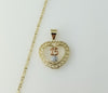 Gold plated tri-color heart pendant on a delicate star chain necklace.
Gold plated heart charm connected by a chain with