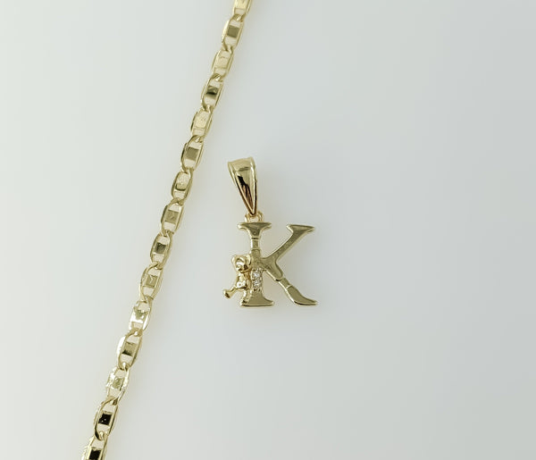 Plated Dainty Letter "K" 3mm Flat Mariner Anchor Chain Necklace