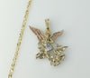 - Gold Plated Archangel Saint Michael star pendant on a 4mm tri-color chain necklace.
- Tri-color chain necklace featuri