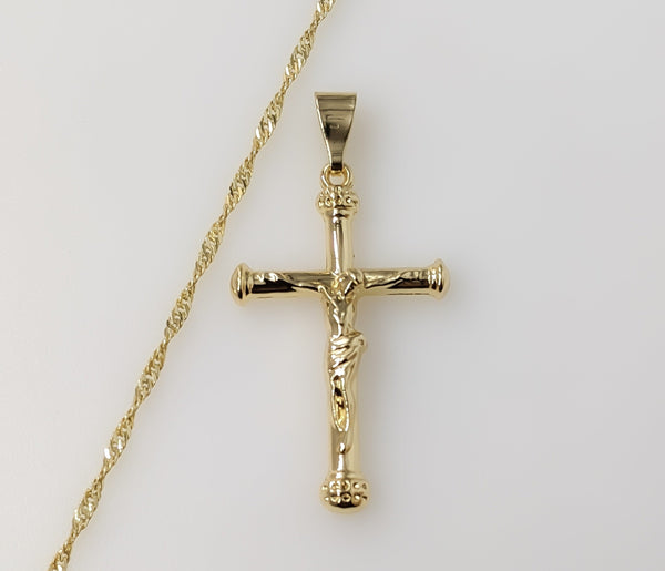 Jesus Crucifix Cross 14K Plated Twist Chain Catholic Necklace