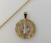 Gold plated tri-color Saint Benedict medal pendant on braided chain necklace
Gold plated tri-color Saint Benedict medal