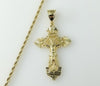 Plated Cross Crucifix Pendant With Optional 14K 3mm-4mm Rope Chain Necklace