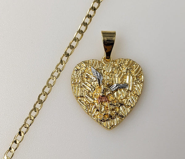 Gold plated 14K Archangel Saint Michael Cuban chain necklace with delicate link design.
Gold plated 14K Cuban chain Arch