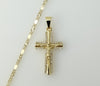 Gold plated solid chain with small cross pendant and star design necklace.

Gold plated chain featuring a small cross pe