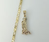 Gold plated figaro chain necklace in tri-color style with Saint Lazarus charm.